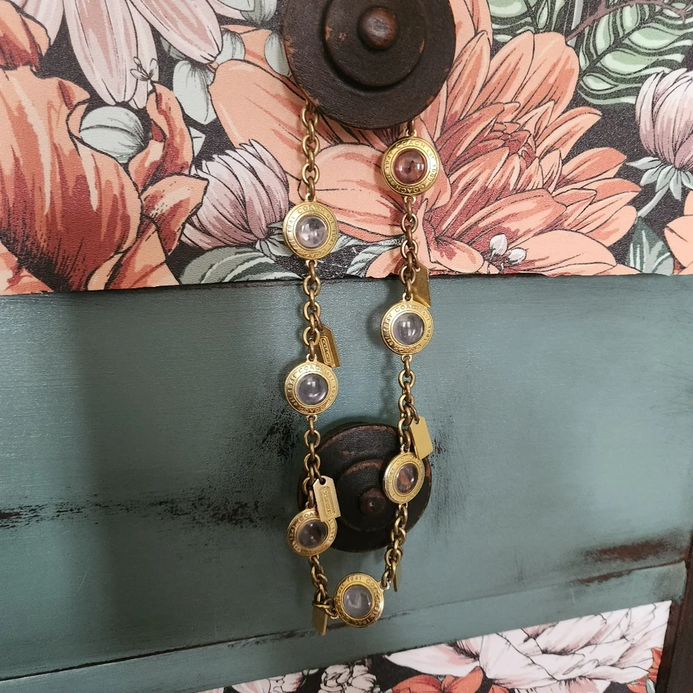 Vintage Rare Coach 1941 Pink Glass Snaphead Cabochon Necklace 🔥 - Picture 1 of 16